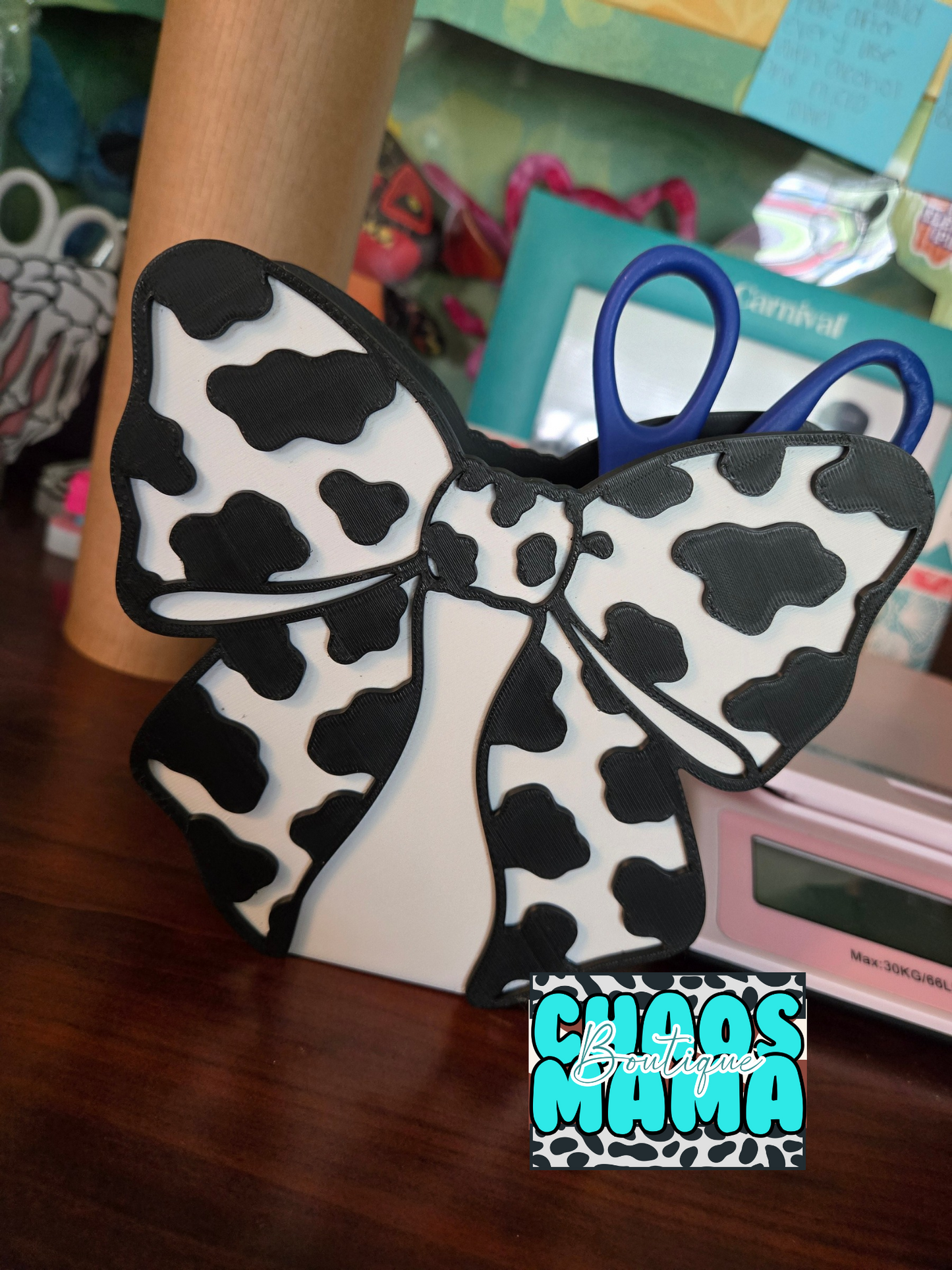 Cow Print Bow Pen Holder