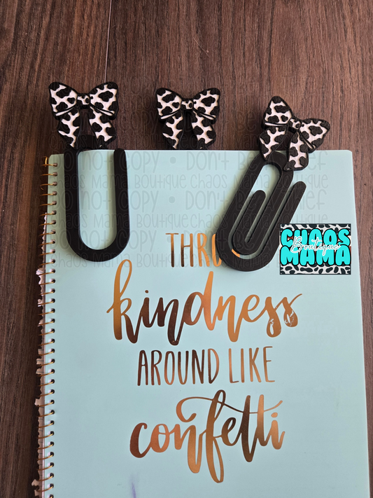 Cow Print Bow Paper Clips