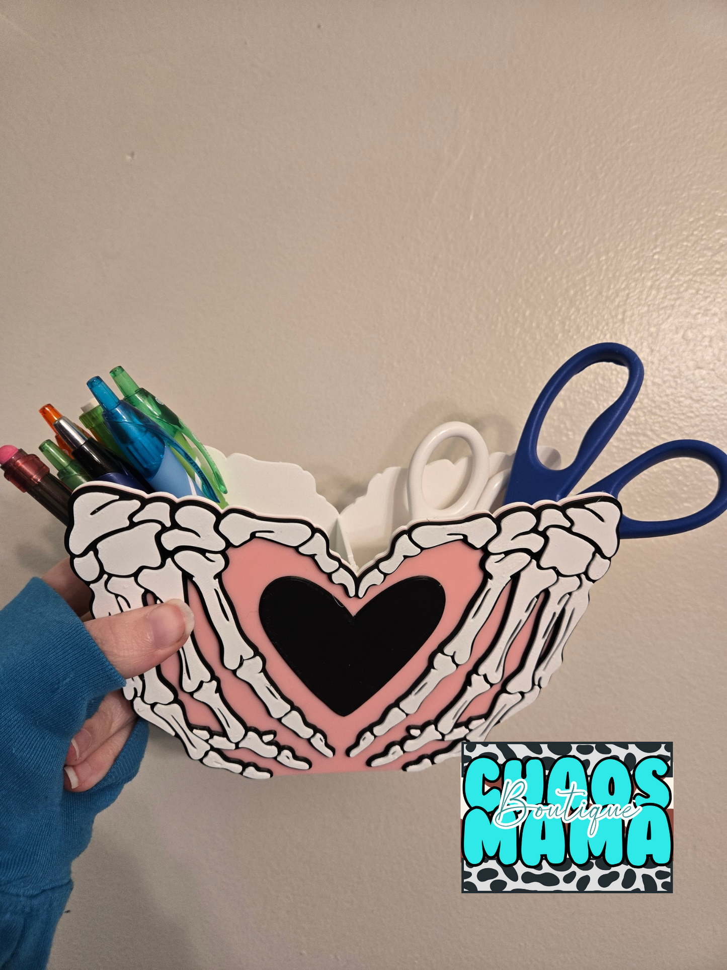 Skeleton Hand Heart Pen Holder