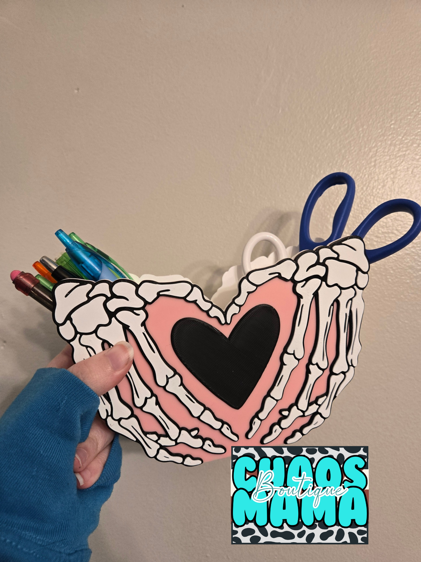 Skeleton Hand Heart Pen Holder