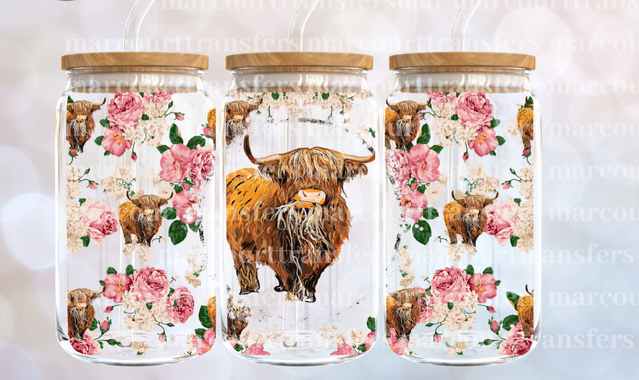 Floral Highland Cow Cup