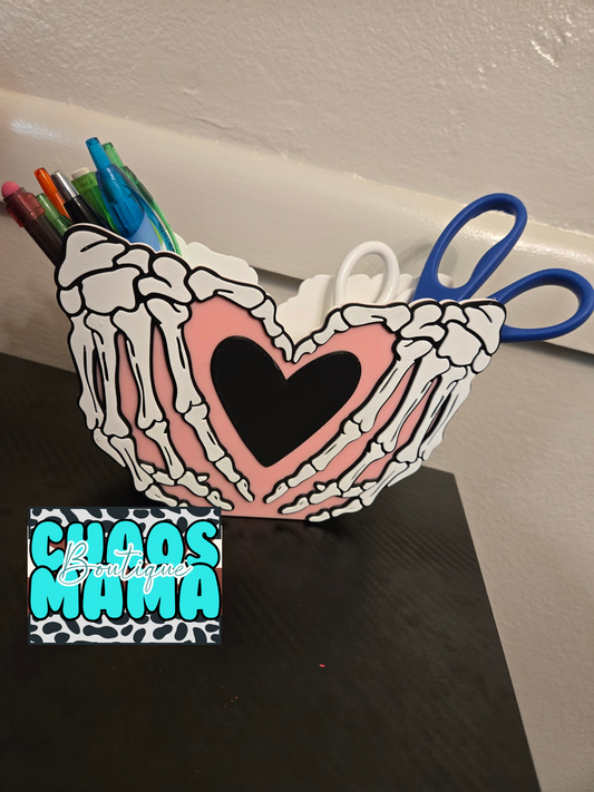 Skeleton Hand Heart Pen Holder