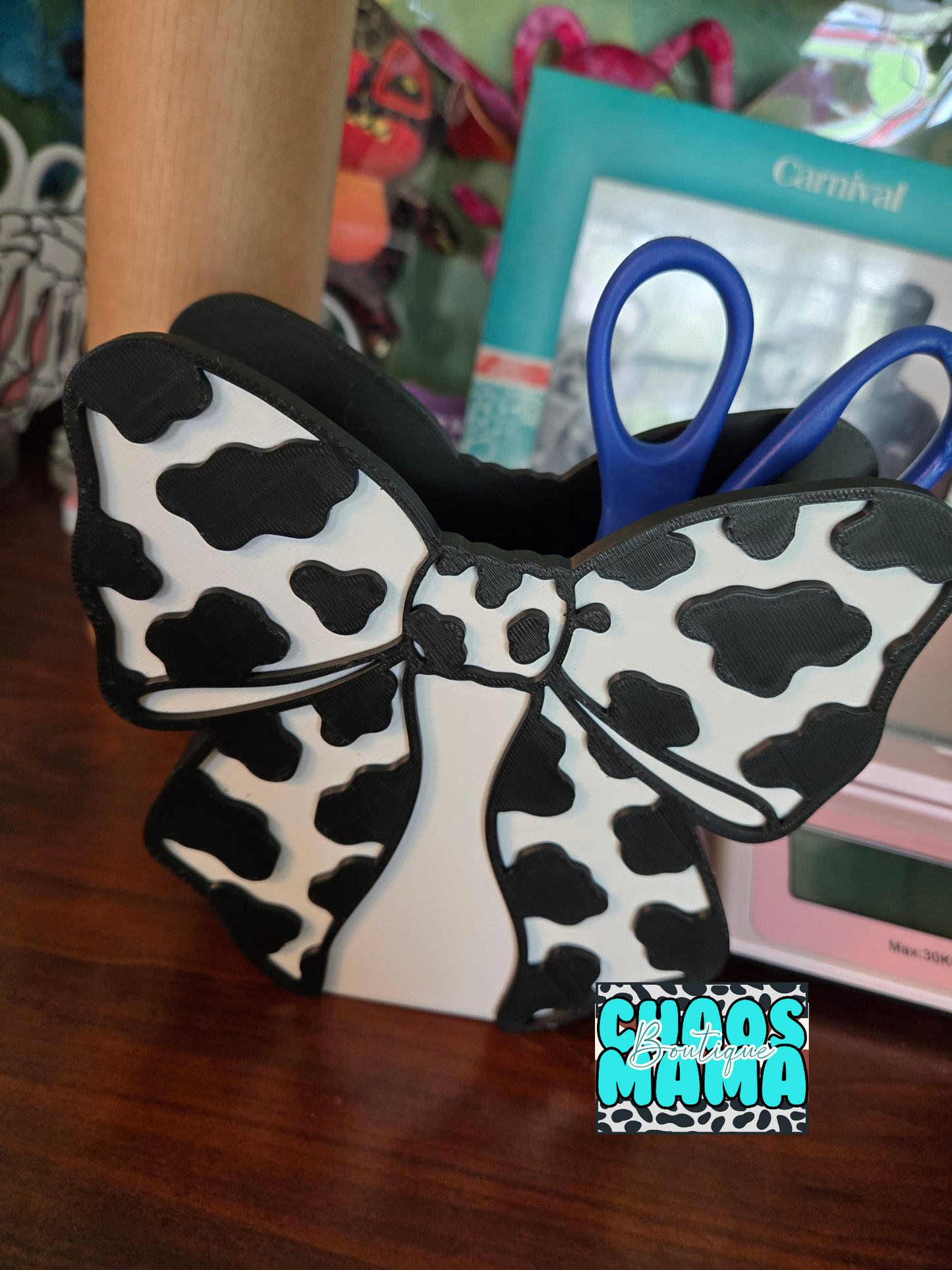 Cow Print Bow Pen Holder